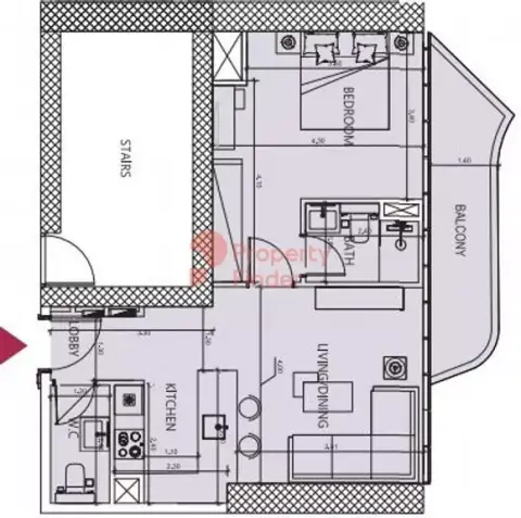 Plattegrond van 1 slaapkamer in Society House