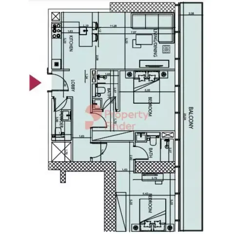 Plattegrond van 2 slaapkamers in Society House