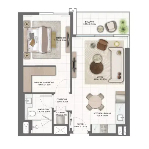 Plattegrond van 1 slaapkamer in Emaar Expo Living