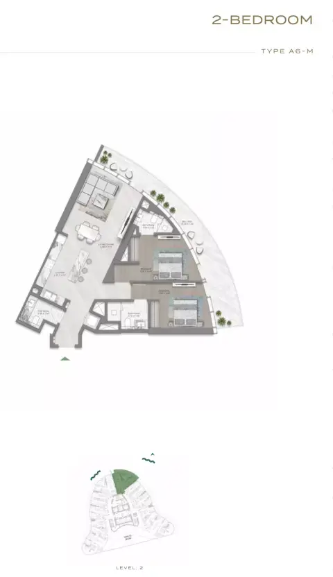 Plattegrond van 2 slaapkamers in Canal Crown