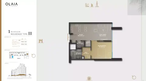 Plattegrond van 1 slaapkamer in Olaia Residences