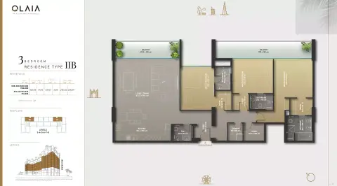 Plattegrond van 3 slaapkamers in Olaia Residences