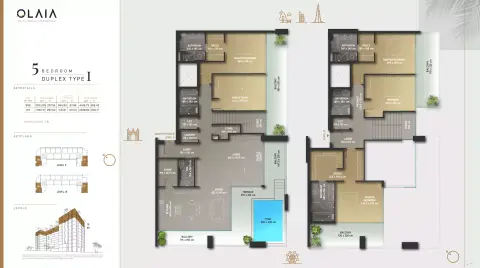 Plattegrond van 5 slaapkamers in Olaia Residences