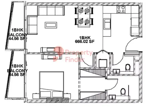 Plattegrond van 1 slaapkamer in Gateway