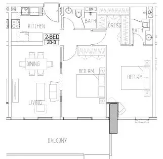 Plattegrond van 2 slaapkamers in Golf Gate 2