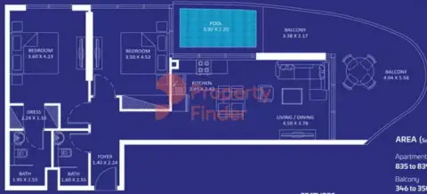 Plattegrond van 2 slaapkamers in Oceanz Phase 2 By Danube