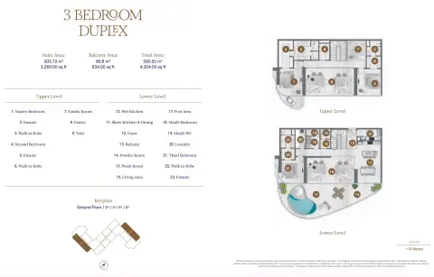 Plattegrond van 3 slaapkamers in SLS Residences Palm Jumeirah