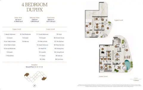 Plattegrond van 4 slaapkamers in SLS Residences Palm Jumeirah