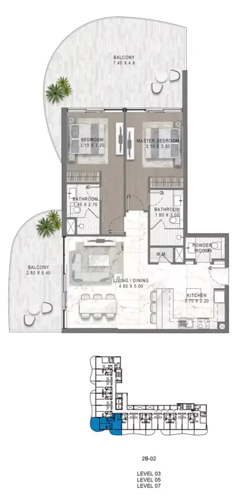 Plattegrond van 2 slaapkamers in Damac Lagoons - Lagoon Views 12