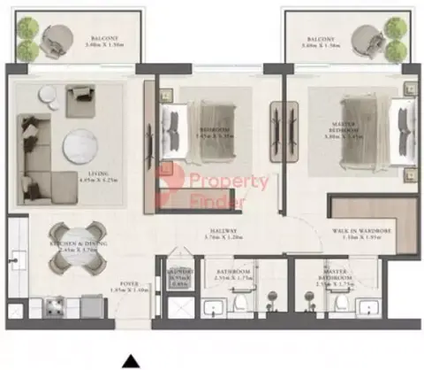 Plattegrond van 2 slaapkamers in Golf Grand