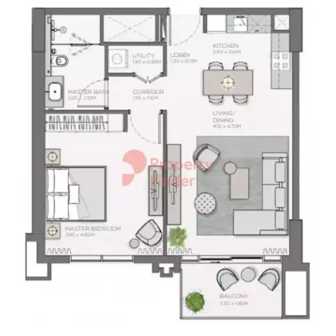 Plattegrond van 1 slaapkamer in Thyme Central Park