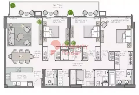 Plattegrond van 3 slaapkamers in Thyme Central Park