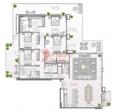 Plattegrond van 4 slaapkamers in Thyme Central Park