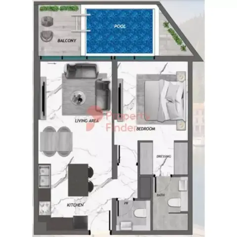 Plattegrond van 1 slaapkamer in Samana Portofino