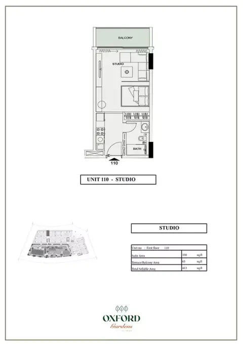 Plattegrond van Studio in Oxford Gardens