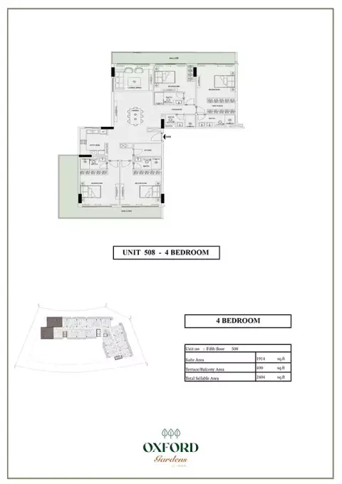 Plattegrond van 4 slaapkamers in Oxford Gardens