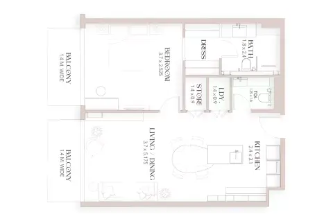 Plattegrond van 1 slaapkamer in Luxor by Imtiaz