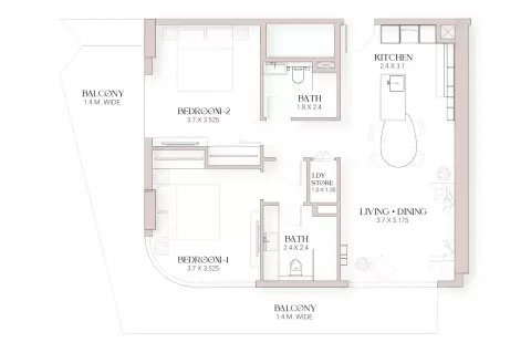 Plattegrond van 2 slaapkamers in Luxor by Imtiaz