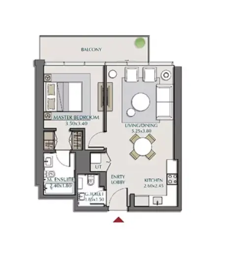 Plattegrond van 1 slaapkamer in Park Views Residences