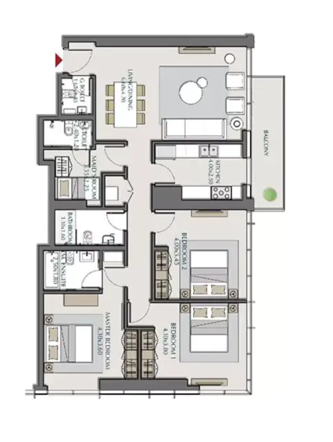 Plattegrond van 3 slaapkamers in Park Views Residences