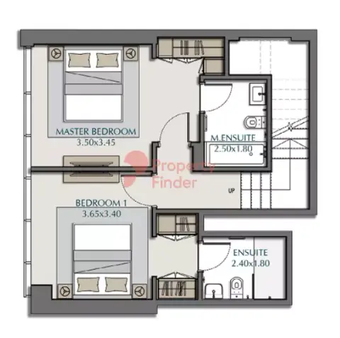 Plattegrond van 2 slaapkamers in Park Views Residences