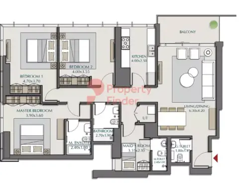Plattegrond van 3 slaapkamers in Park Views Residences