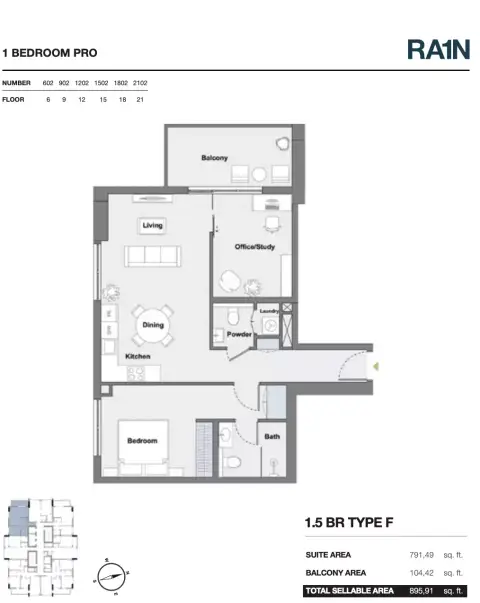 Plattegrond van 2 slaapkamers in RA1N Residence