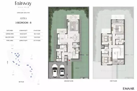 Plattegrond van 3 slaapkamers in Fairway Villas Phase 2 By Emaar