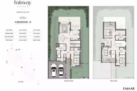 Plattegrond van 4 slaapkamers in Fairway Villas Phase 2 By Emaar