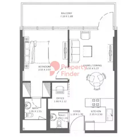 Plattegrond van 1 slaapkamer in Viewz Phase 2 By Danube