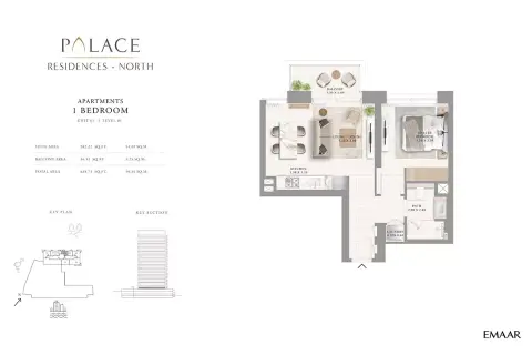 Plattegrond van 1 slaapkamer in Palace Residences North