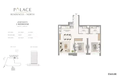Plattegrond van 2 slaapkamers in Palace Residences North