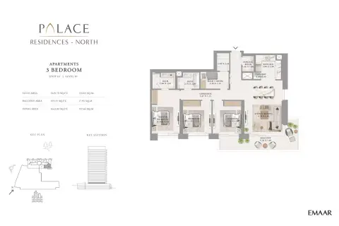Plattegrond van 3 slaapkamers in Palace Residences North