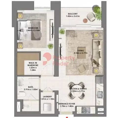 Plattegrond van 1 slaapkamer in Parkside Views