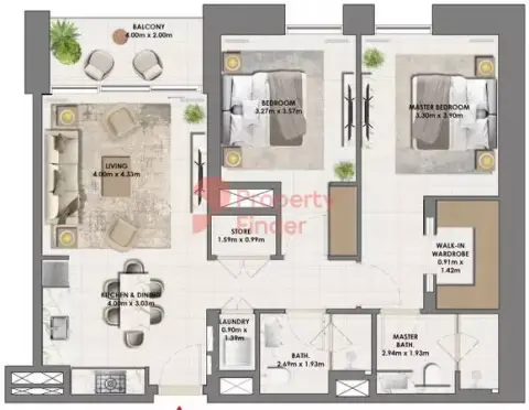 Plattegrond van 2 slaapkamers in Parkside Views