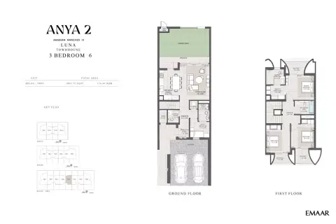 Plattegrond van 3 slaapkamers in Anya Phase 2 By Emaar