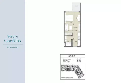 Plattegrond van Studio in Serene Gardens By Prescott Real Estate