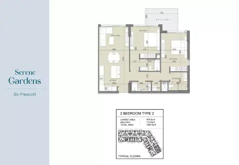 Plattegrond van 2 slaapkamers in Serene Gardens By Prescott Real Estate