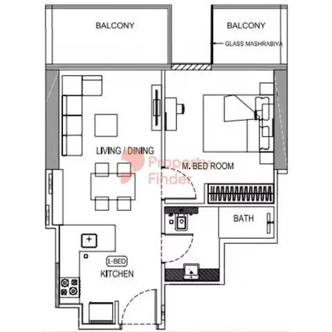 Plattegrond van 1 slaapkamer in Binghatti Onyx