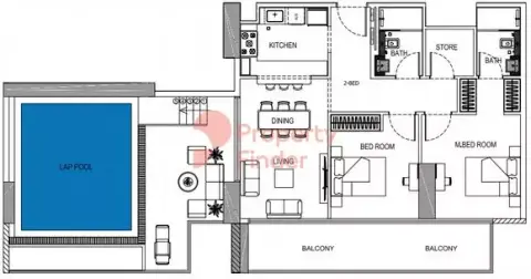 Plattegrond van 2 slaapkamers in Binghatti Onyx