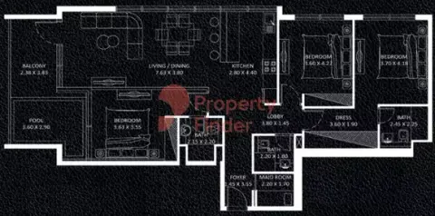 Plattegrond van 3 slaapkamers in Viewz By Danube