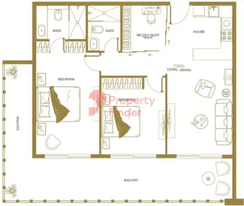 Plattegrond van 2 slaapkamers in Vincitore Dolce Vita