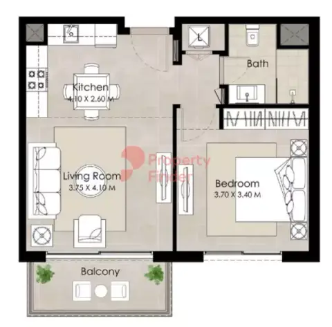 Plattegrond van 1 slaapkamer in The Regent Residences