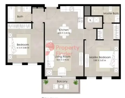 Plattegrond van 2 slaapkamers in The Regent Residences