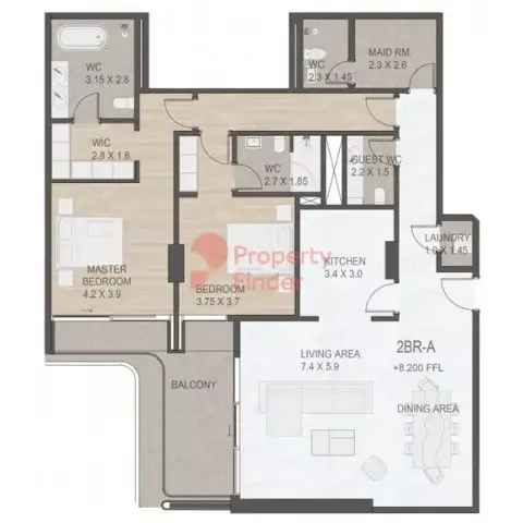 Plattegrond van 2 slaapkamers in Luce Palm Jumeirah
