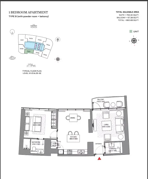 Plattegrond van 1 slaapkamer in Sobha Seahaven