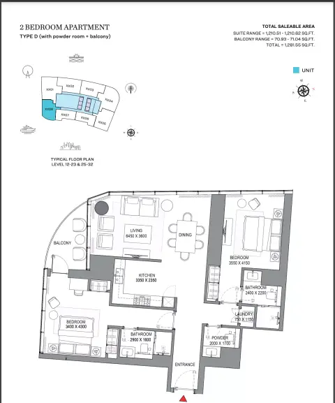 Plattegrond van 2 slaapkamers in Sobha Seahaven