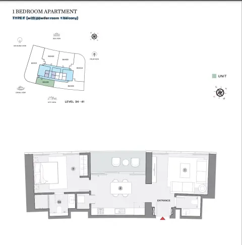 Plattegrond van 1 slaapkamer in Sobha Seahaven