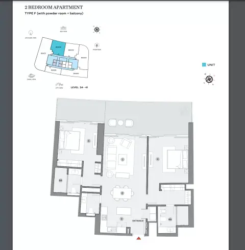 Plattegrond van 2 slaapkamers in Sobha Seahaven