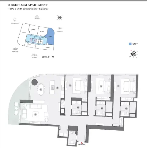 Plattegrond van 3 slaapkamers in Sobha Seahaven